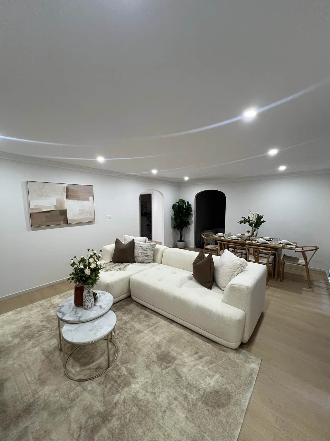 Living and dining area after full interior transformation in Baulkham Hills