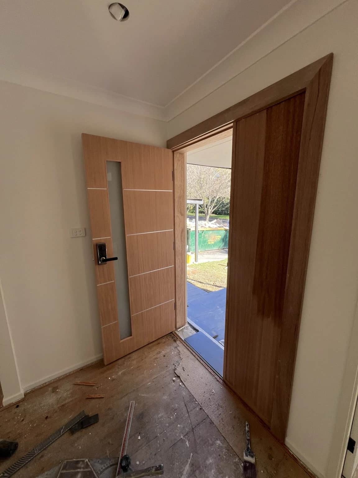 Timber entry door before Cutek Oil finishing in Baulkham Hills