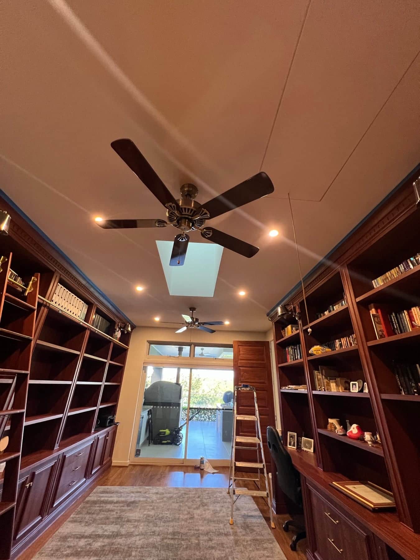 Library ceiling detail after restoration, Dural home