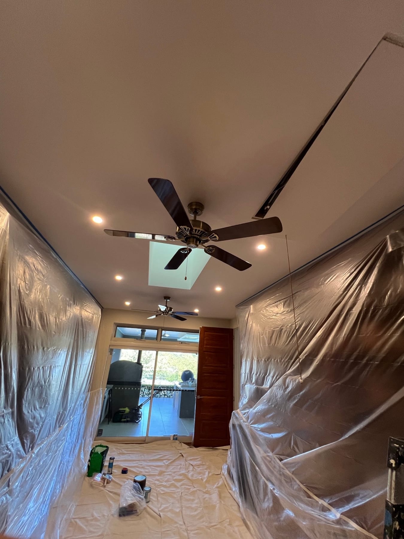 Finished Porter's French Wash ceiling with rich textured depth, Dural, before
